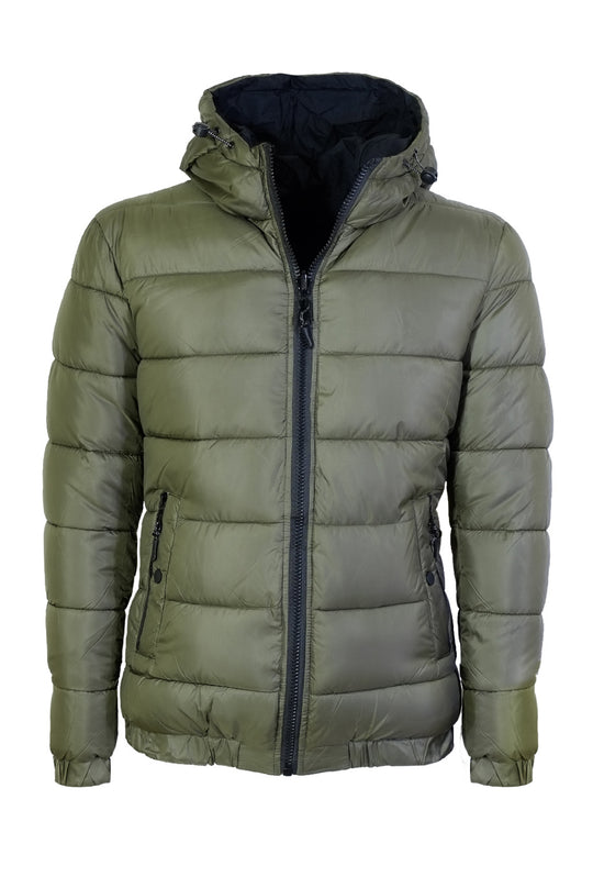 Giubbotto Uomo Dresserd Double Face Giubbino con Cappuccio - VERDE MILITARE