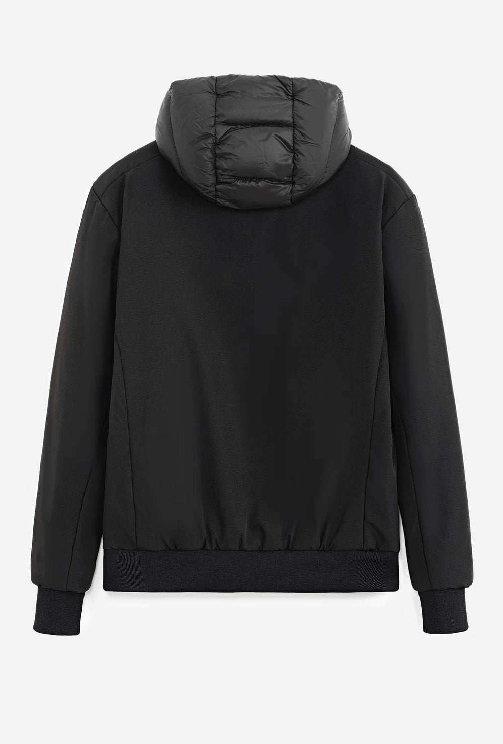 Giubbotto uomo tessuto tecnico piumino con cappuccio - NERO