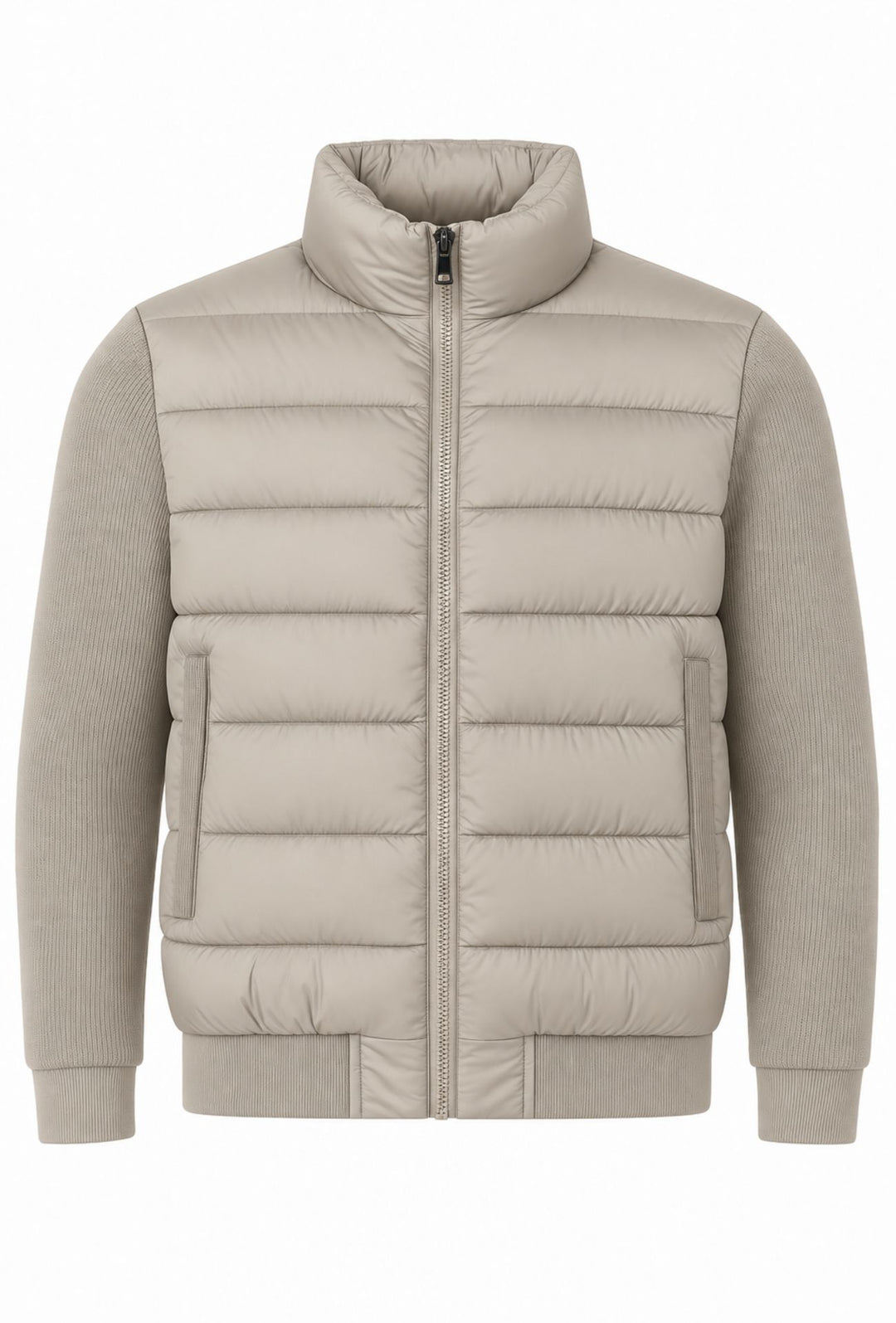 Giubbotto invernale con cappuccio smontabile maniche in tessuto - BEIGE CHIARO