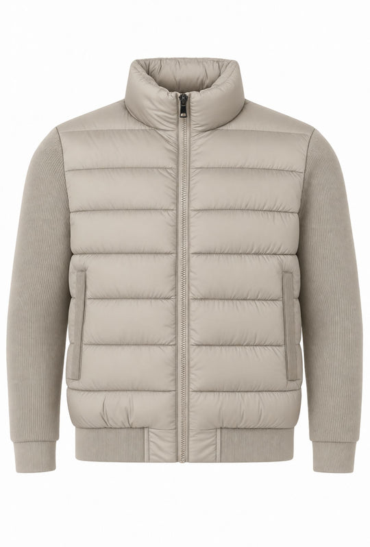Giubbotto invernale con cappuccio smontabile maniche in tessuto - BEIGE CHIARO