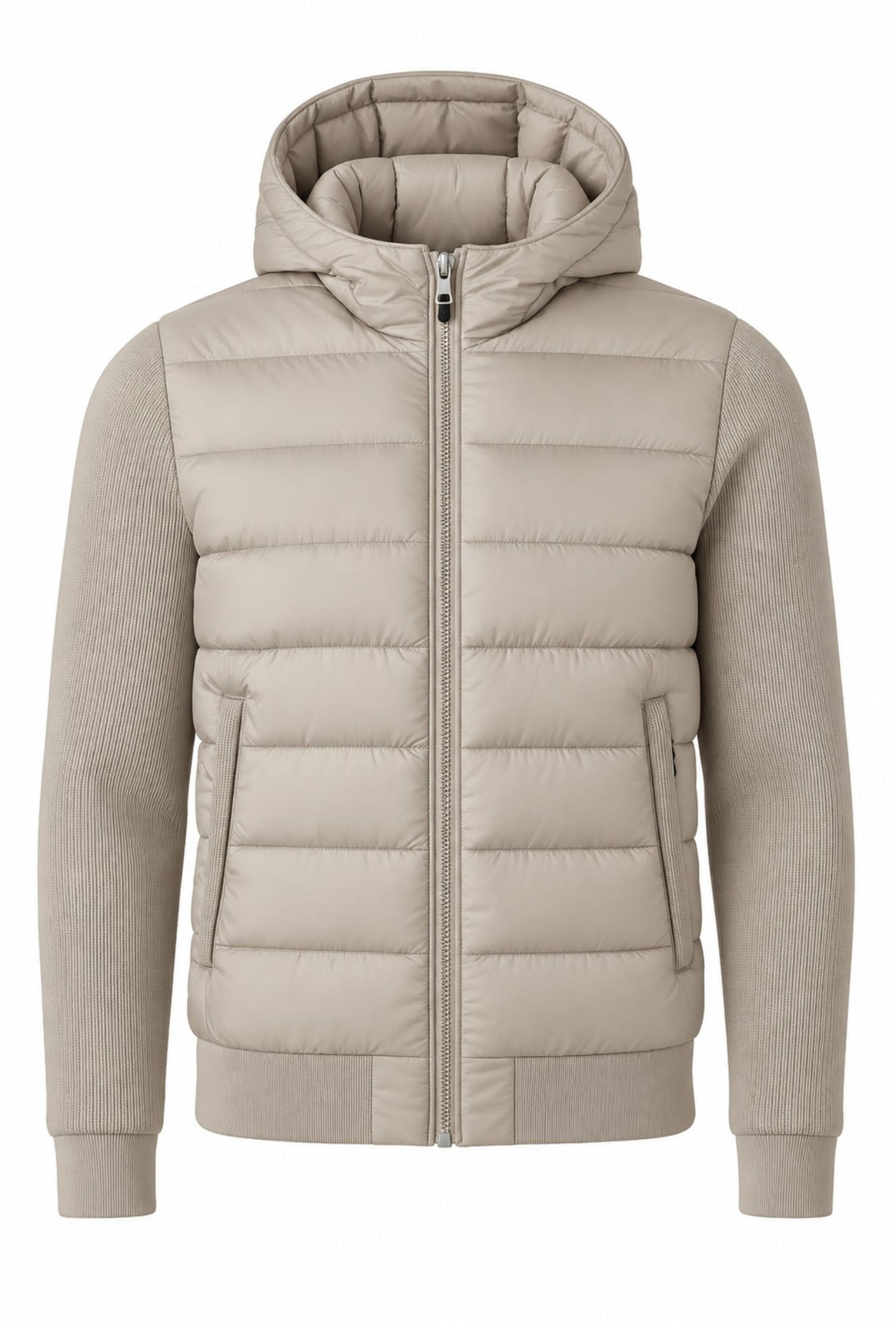 Giubbotto invernale con cappuccio smontabile maniche in tessuto - BEIGE CHIARO