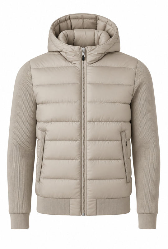 Giubbotto invernale con cappuccio smontabile maniche in tessuto - BEIGE CHIARO