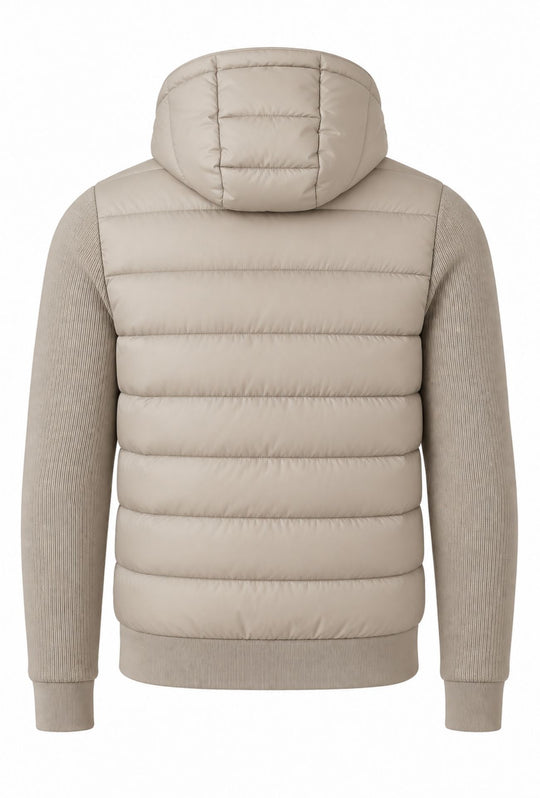 Giubbotto invernale con cappuccio smontabile maniche in tessuto - BEIGE CHIARO