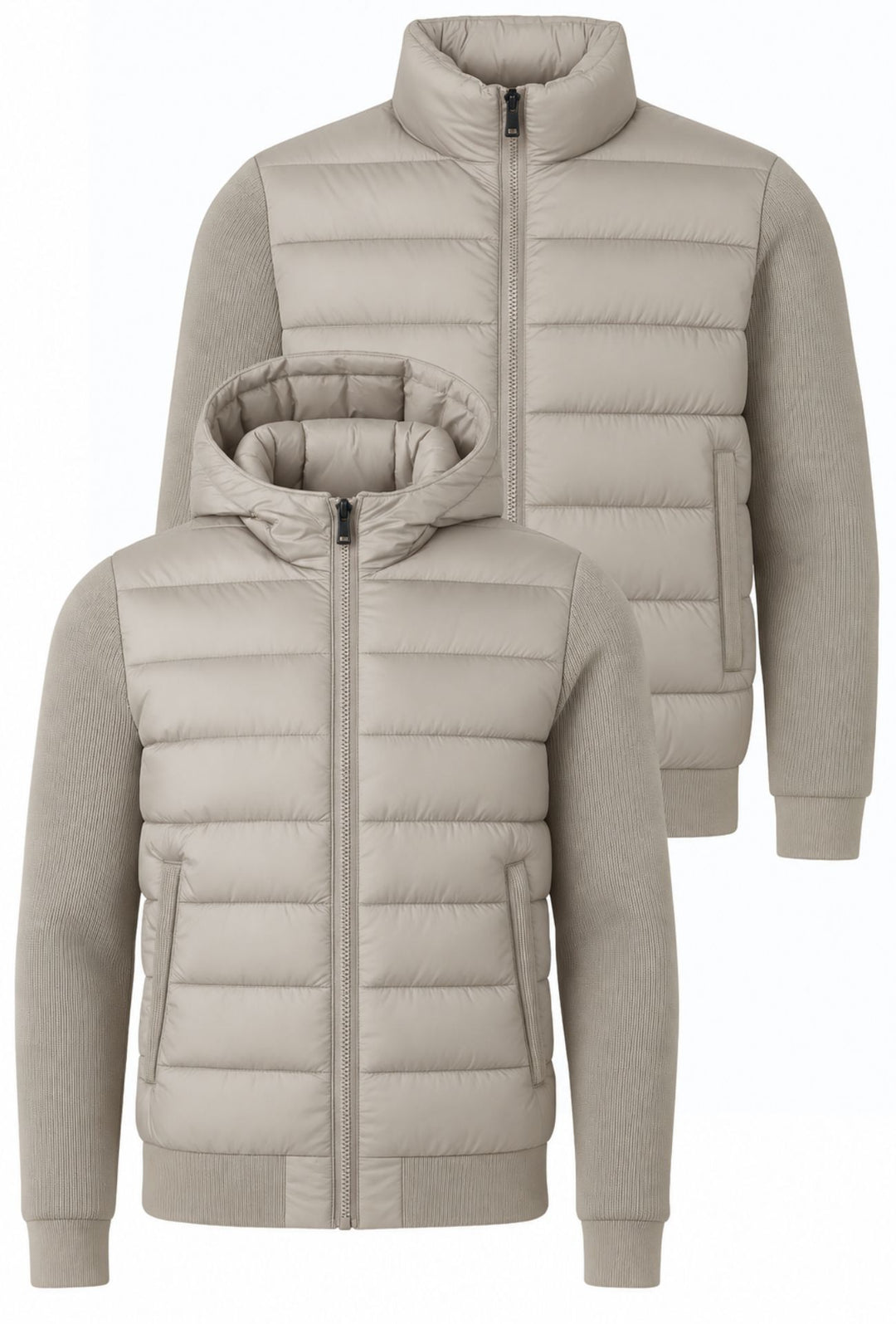 Giubbotto invernale con cappuccio smontabile maniche in tessuto - BEIGE CHIARO