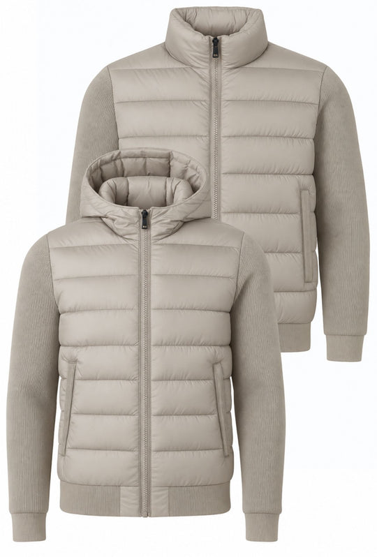 Giubbotto invernale con cappuccio smontabile maniche in tessuto - BEIGE CHIARO
