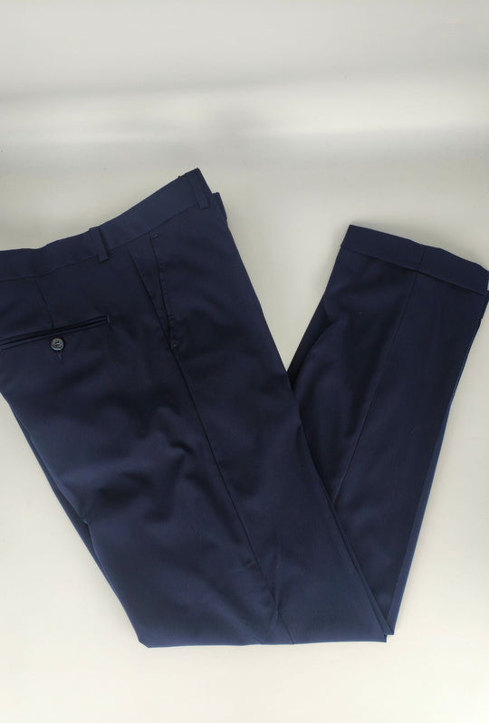 Pantaloni uomo in viscosa con tasca America, risvolto e abbottonatura allungata - BLU