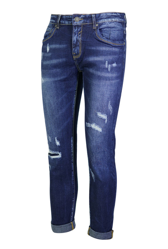 Jeans Uomo Pantalone Gamba Stretta con strappi e fodera interna Pantaloni Slim Fi t Dresserd