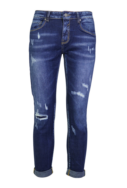 Jeans Uomo Pantalone Gamba Stretta con strappi e fodera interna Pantaloni Slim Fi t Dresserd