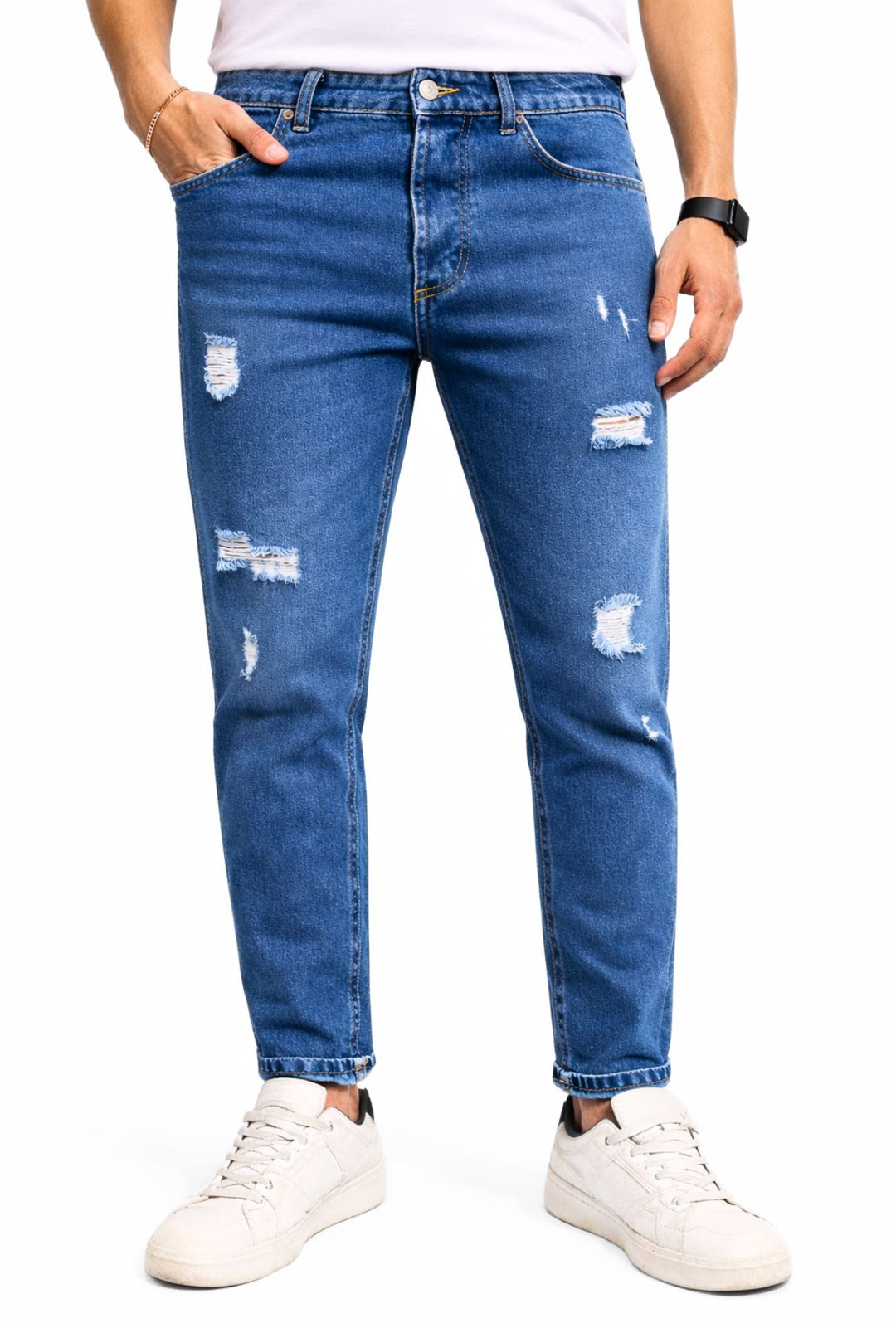 Jeans Uomo Sabbiato Pantaloni Denim Con Rotture Sfrangiato Baggy Stone Jeans Uomo Sabbiato Pantaloni Denim Con Rotture Sfrangiato Baggy Stone