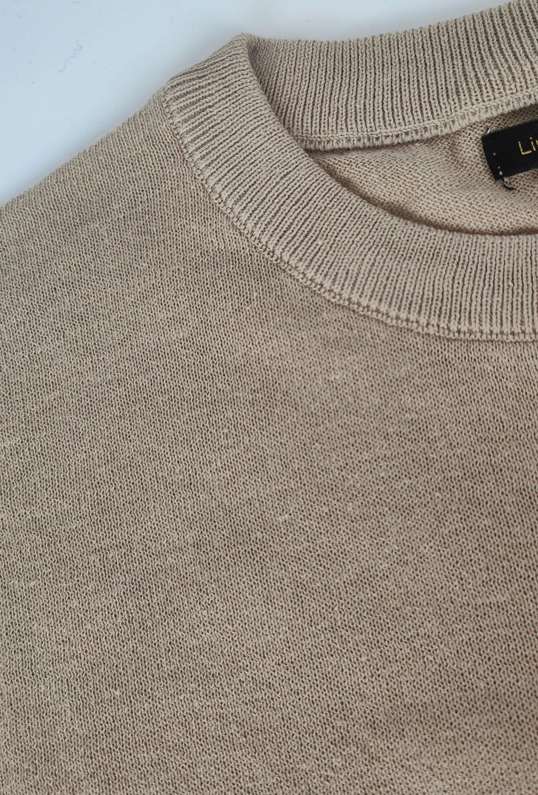 T-shirt uomo in Lino e cotone, maglietta mezza manica in maglia - BEIGE