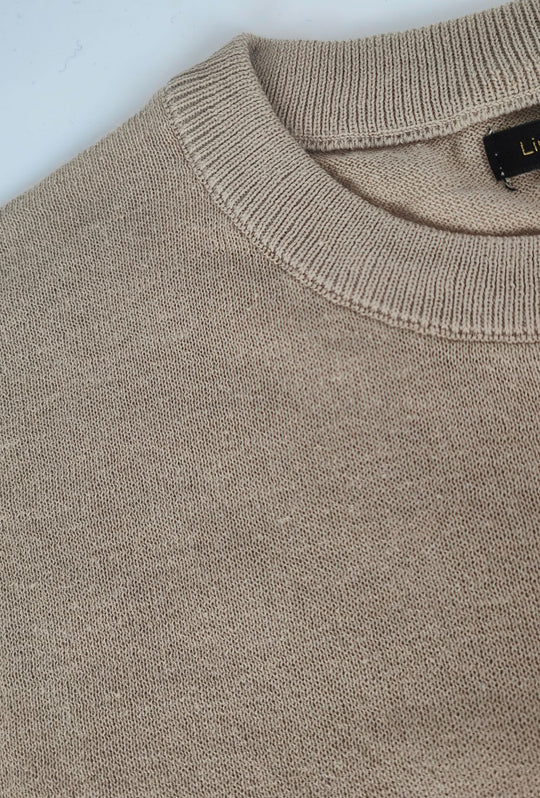 T-shirt uomo in Lino e cotone, maglietta mezza manica in maglia - BEIGE