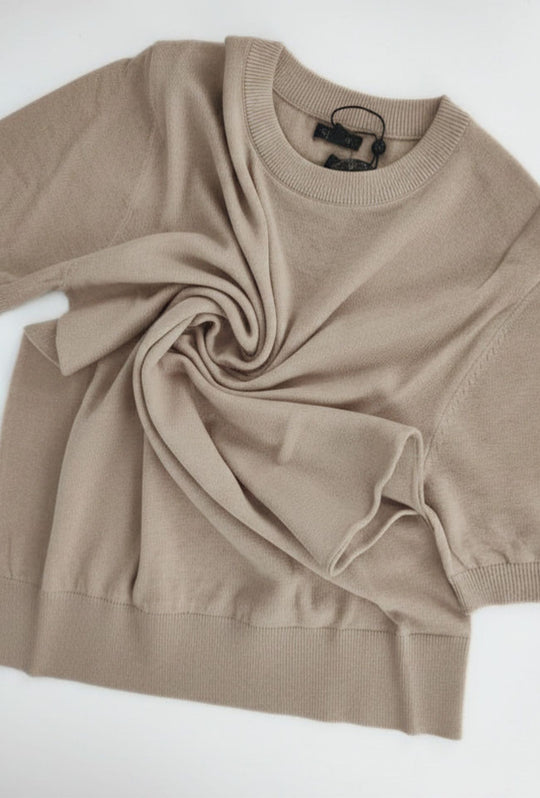 T-shirt uomo in Lino e cotone, maglietta mezza manica in maglia - BEIGE
