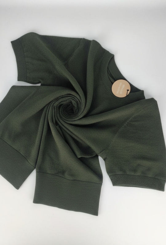 T-shirt uomo in Lino e cotone, maglietta mezza manica in maglia - VERDE MILITARE
