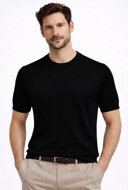 Maglia misto seta t-shirt ultra sottile premium - NERO