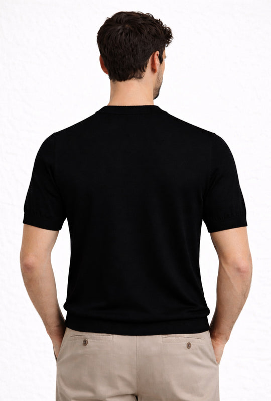 Maglia misto seta t-shirt ultra sottile premium - NERO