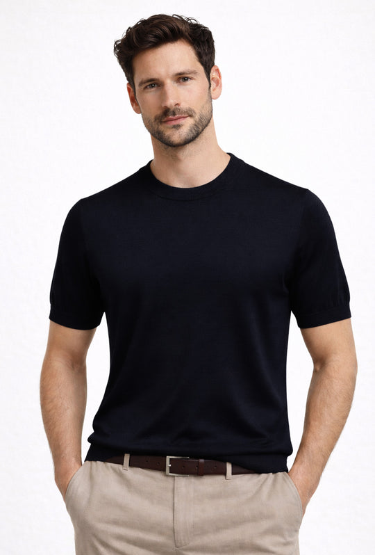 Maglia misto seta t-shirt ultra sottile premium - BLU