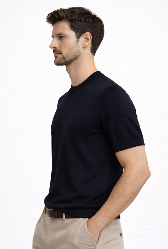 Maglia misto seta t-shirt ultra sottile premium - BLU