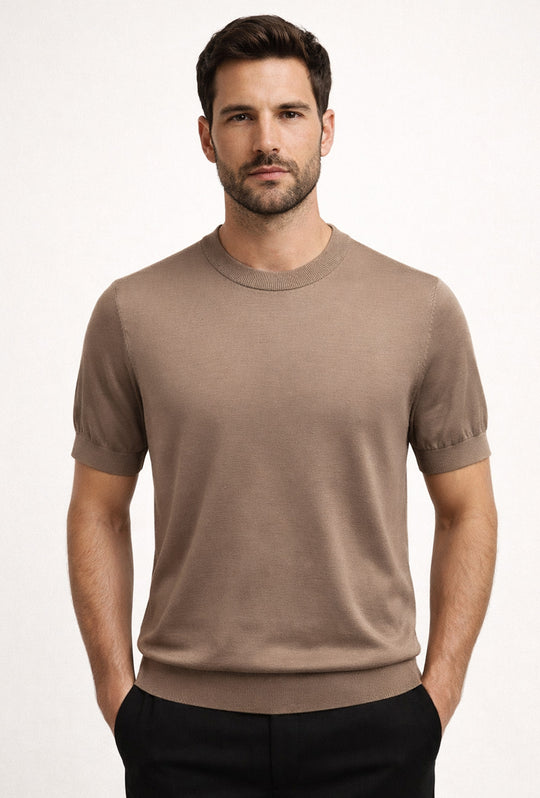 Maglia misto seta t-shirt ultra sottile premium - BEIGE