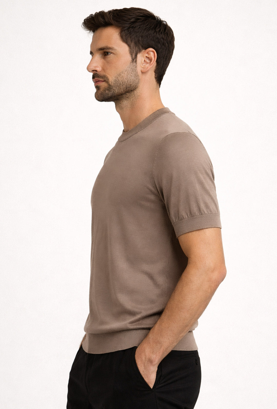 Maglia misto seta t-shirt ultra sottile premium - BEIGE