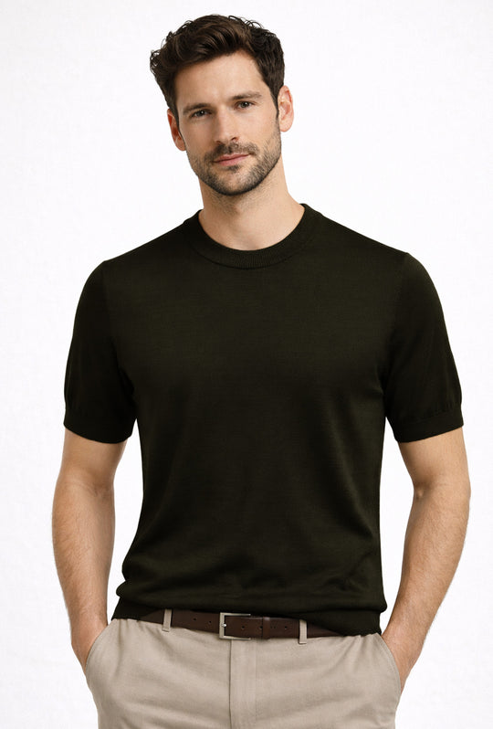 Maglia misto seta t-shirt ultra sottile premium - VERDE SCURO