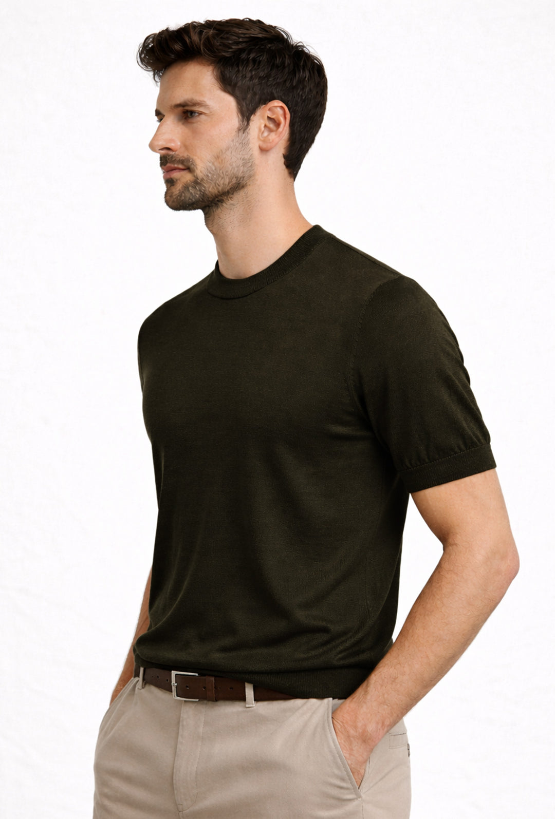 Maglia misto seta t-shirt ultra sottile premium - VERDE SCURO