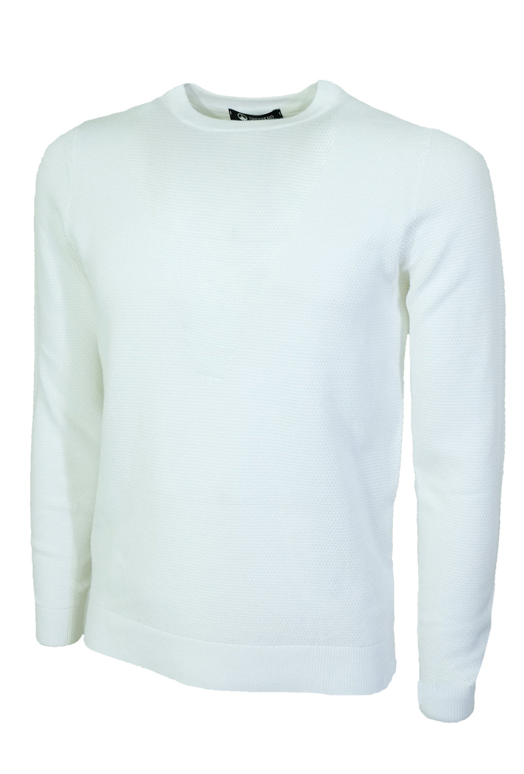 Maglia Uomo 100% Cotone Trama Lavorata Maglie Dresserd Girocollo Semi Slim Fit - BIANCO