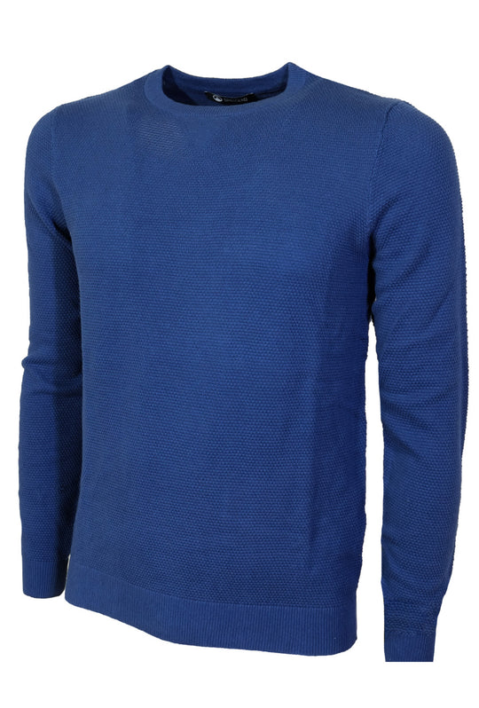 Maglia Uomo 100% Cotone Trama Lavorata Maglie Dresserd Girocollo Semi Slim Fit - BLU