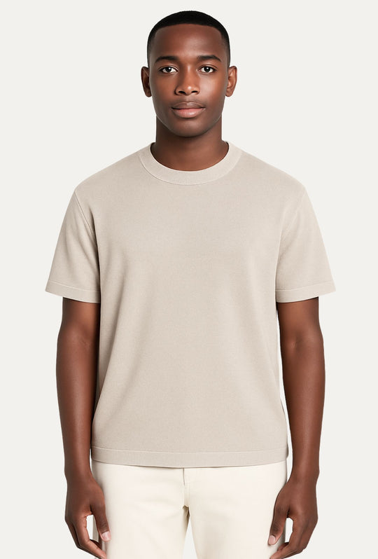 T-Shirt uomo in Filo Maglia mezza manica relaxed fit - BEIGE