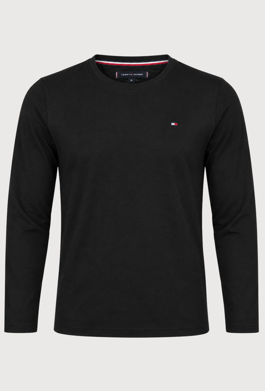 Maglia Uomo Tommy Hilfiger  in Cotone a Manica Lunga Slim Fit Logo ricamato lato cuore- NERO