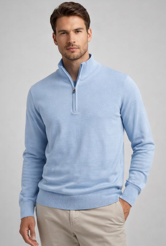 Maglioncino uomo Mezza zip in 100% Cotone Dresserd leggero - AZZURRO POLVERE