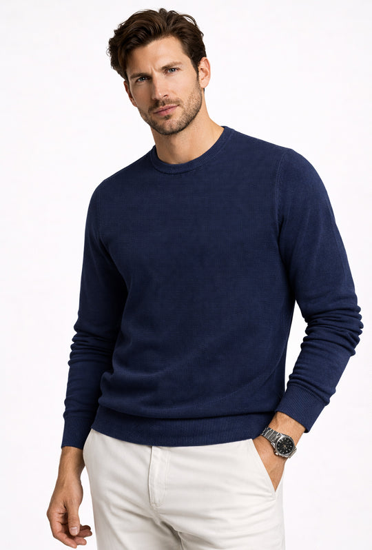 Maglioncino uomo 100% cotone trama lavorata semi slim fit - BLU