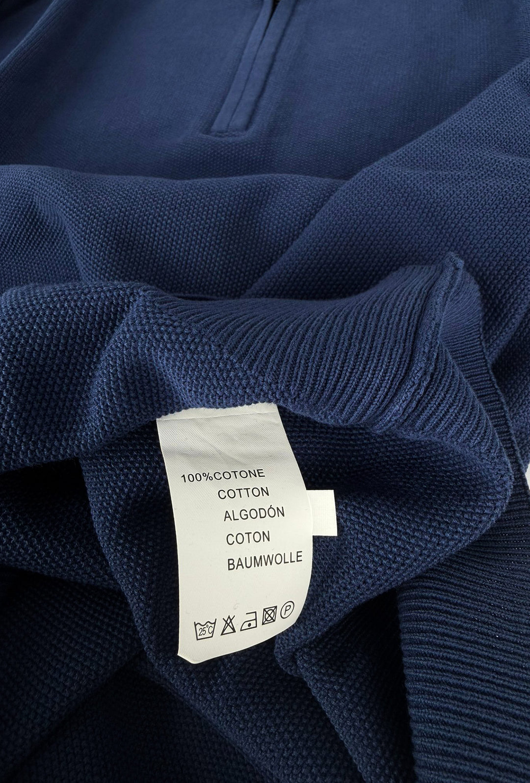 Maglioncino uomo Mezza zip in trama lavorata 100% cotone leggero - BLU