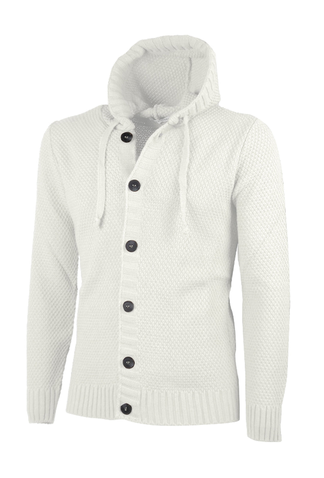 Maglia Uomo Manica lunga con bottoni e cappuccio Cardigan Felpa in Maglia Dresserd - BIANCO