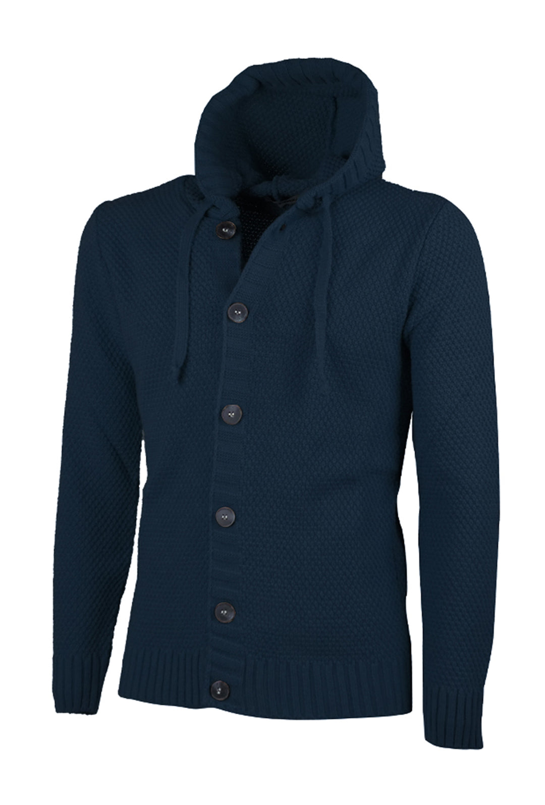 Maglia Uomo Manica lunga con bottoni e cappuccio Cardigan Felpa in Maglia Dresserd - BLU