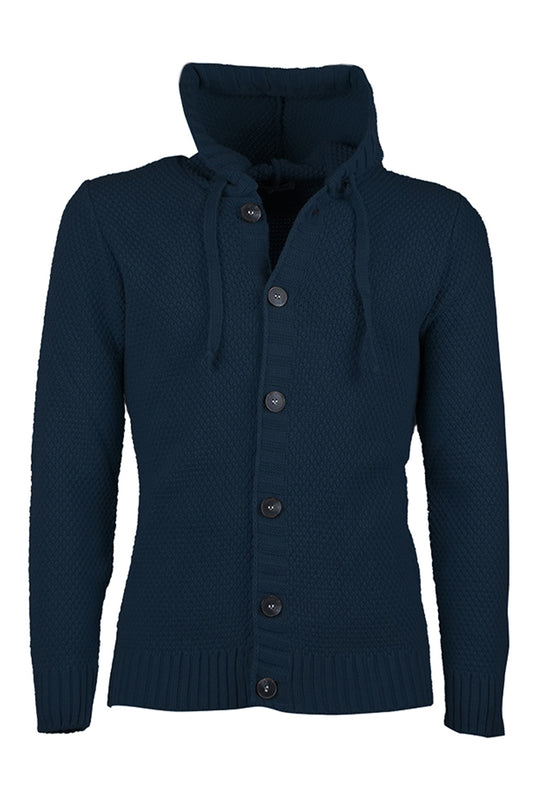 Maglia Uomo Manica lunga con bottoni e cappuccio Cardigan Felpa in Maglia Dresserd - BLU