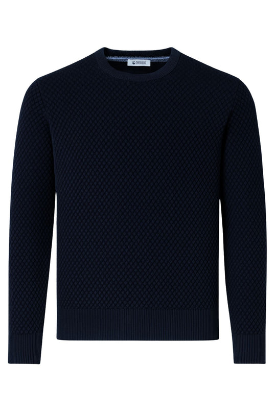 Maglia uomo maglioncino girocollo cotone trama nido d'ape - BLU