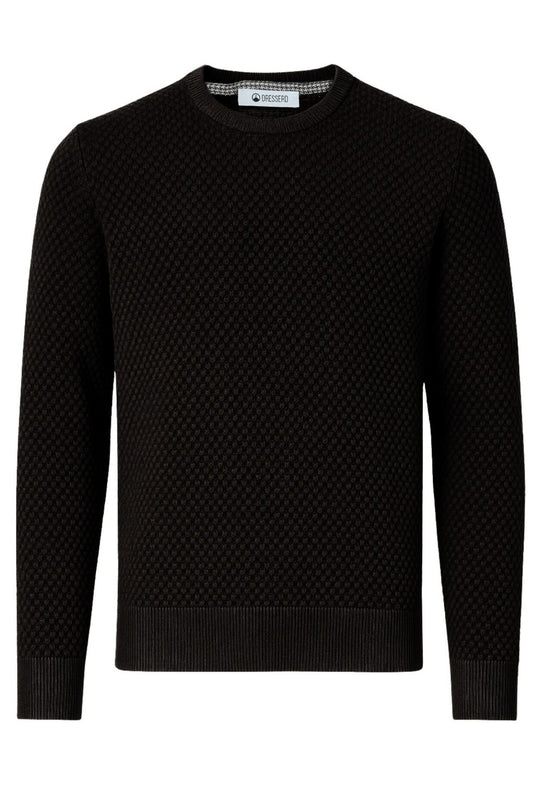 Maglia uomo maglioncino girocollo cotone trama nido d'ape - NERO