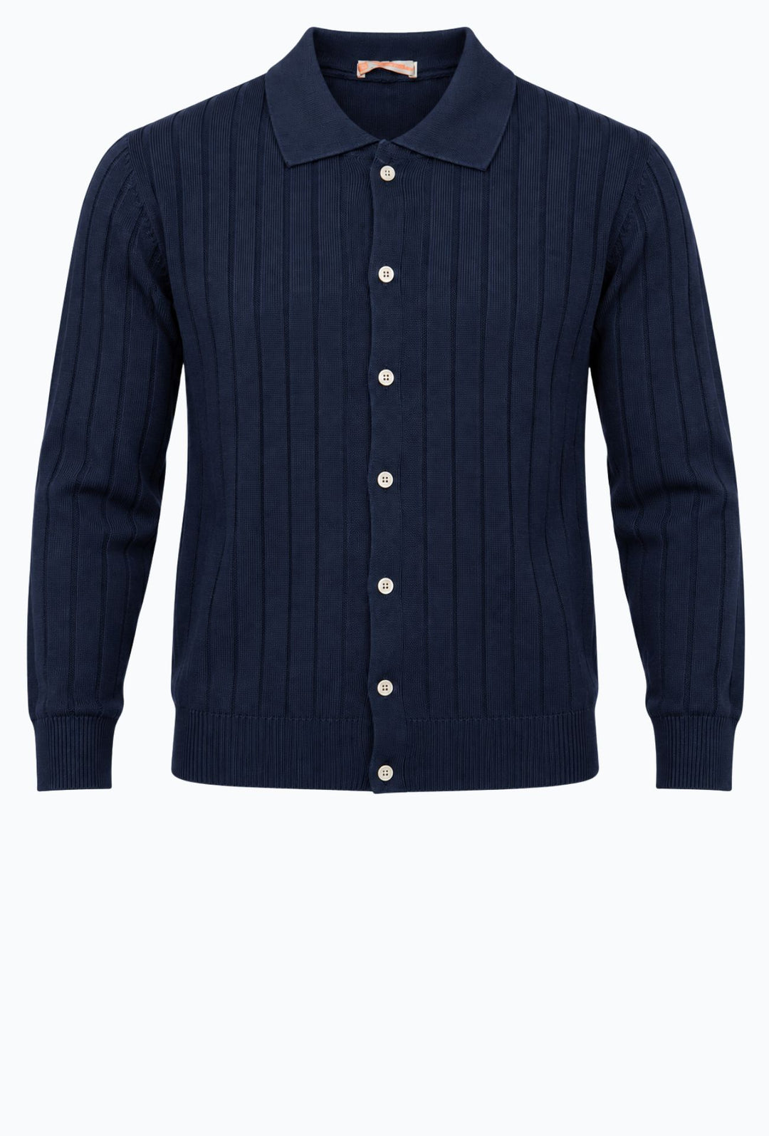 Maglioncino uomo  a coste con bottoni colletto a polo Made In Italy- BLU NAVY
