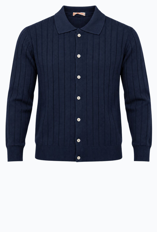 Maglioncino uomo  a coste con bottoni colletto a polo Made In Italy- BLU NAVY