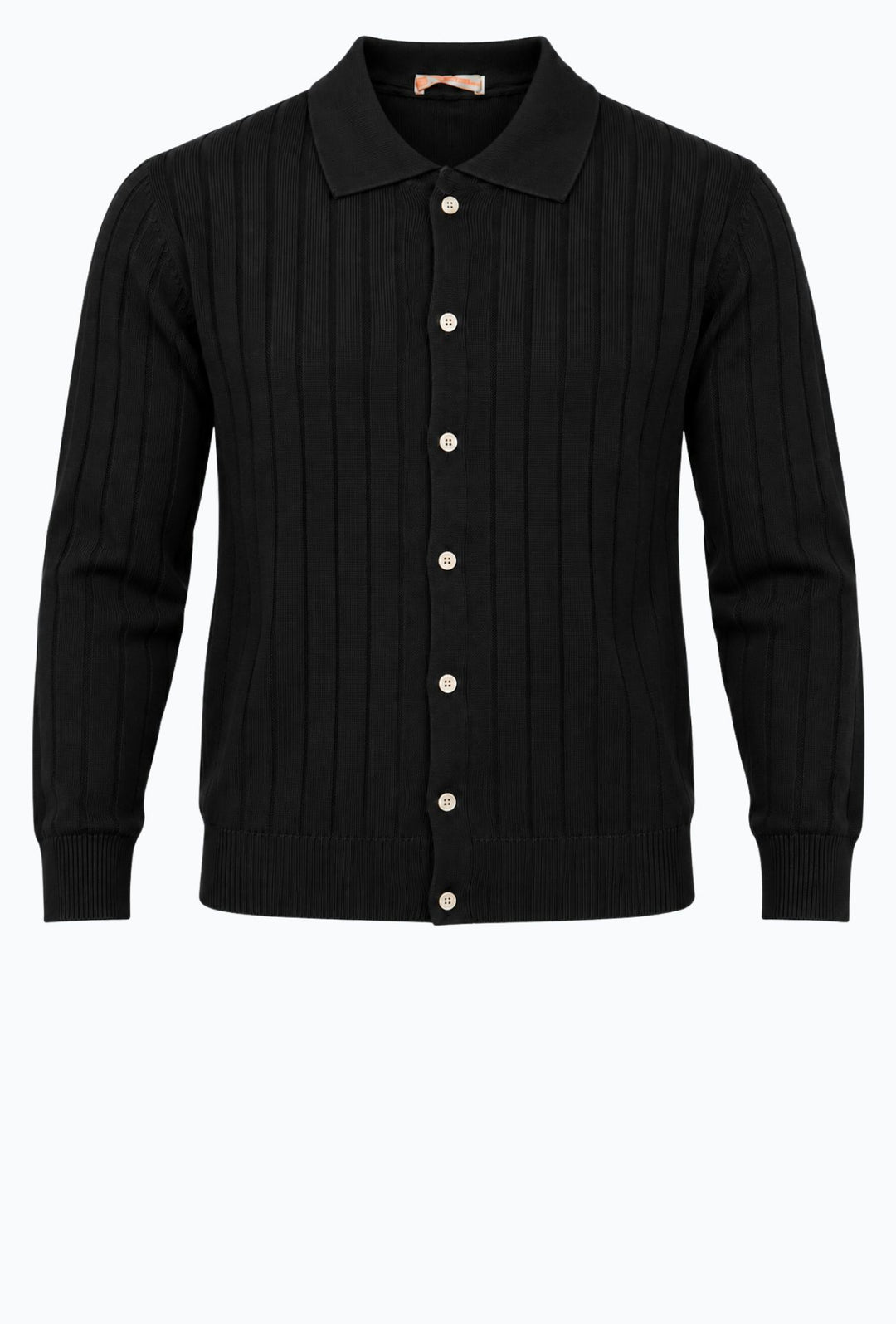 Maglioncino uomo  a coste con bottoni colletto a polo Made In Italy- NERO