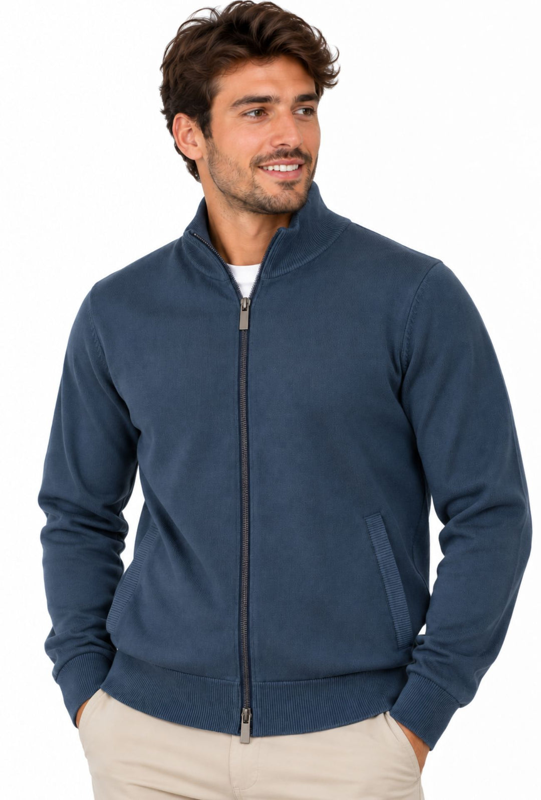 Maglioncino Uomo Full Zip 100% cotone DRESSERD- BLU