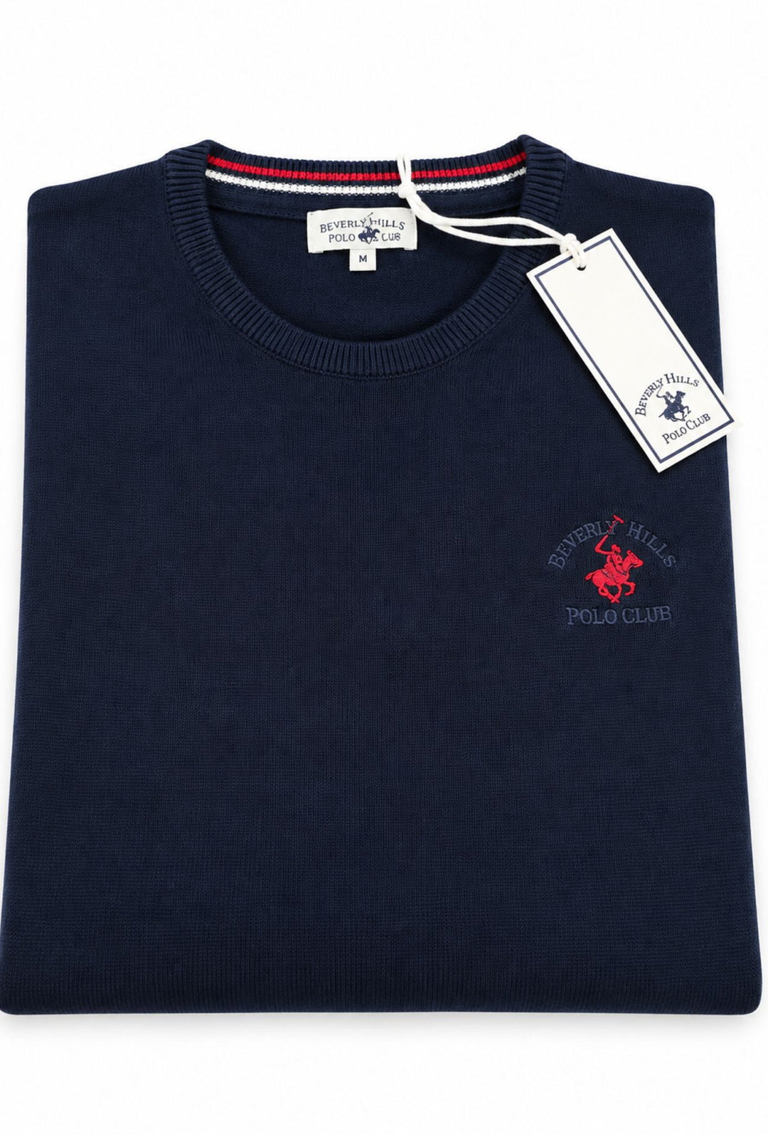 Maglioncino Uomo 100% cotone BEVERLY HILLS POLO CLUB logo ricamato lato cuore- BLU NAVY