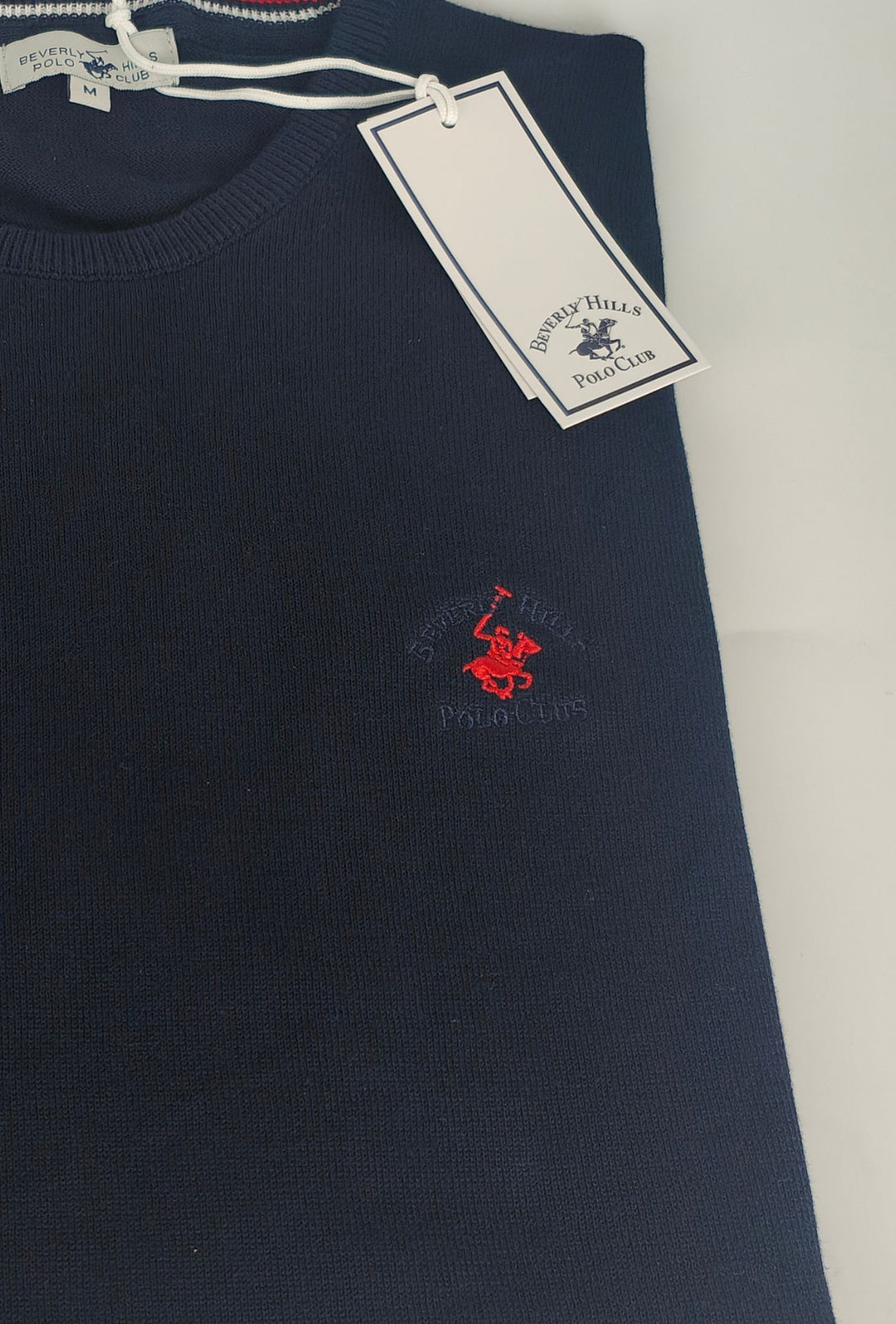 Maglioncino Uomo 100% cotone BEVERLY HILLS POLO CLUB logo ricamato lato cuore- BLU NAVY