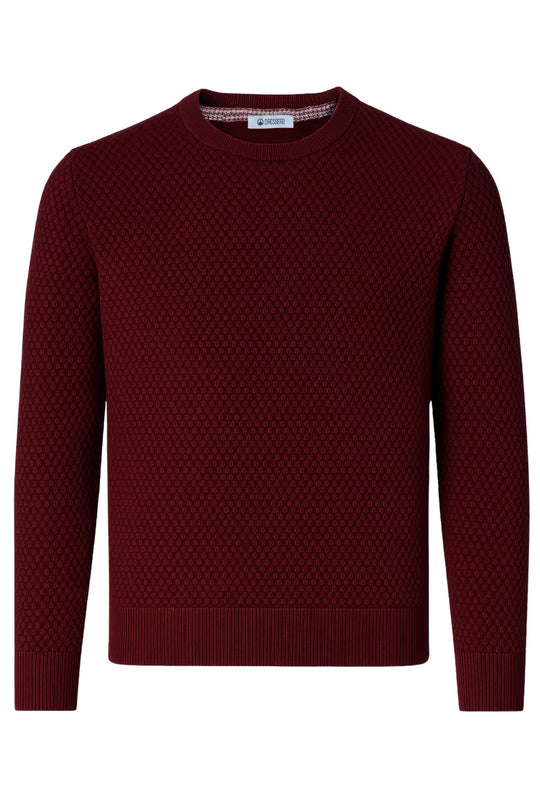 Maglia uomo maglioncino girocollo cotone trama nido d'ape - BORDEAUX