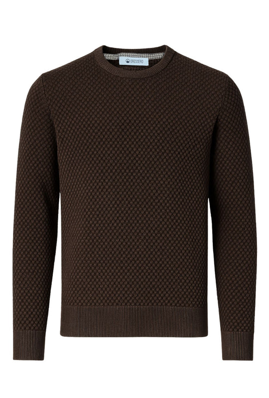 Maglia uomo maglioncino girocollo cotone trama nido d'ape - MARRONE