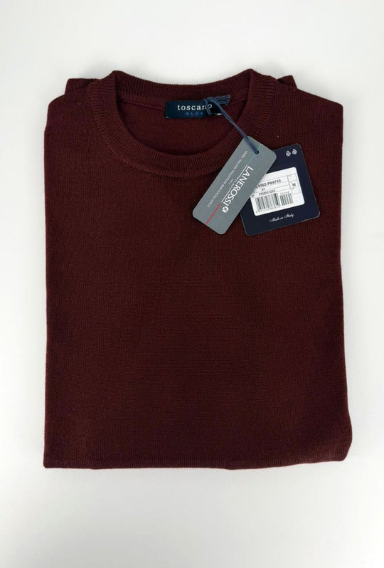 Maglioncino Uomo 100% Lana merinos extrafine Lanerossi girocollo - BORDEAUX