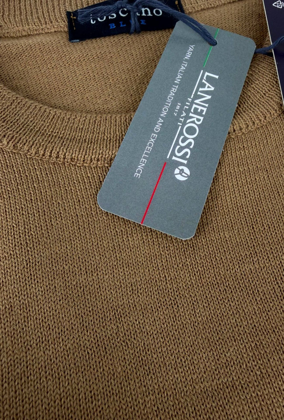 Maglioncino Uomo 100% Lana merinos extrafine Lanerossi girocollo - CAMMELLO