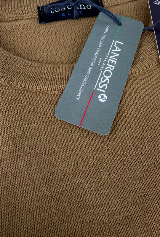 Maglioncino Uomo 100% Lana merinos extrafine Lanerossi girocollo - CAMMELLO