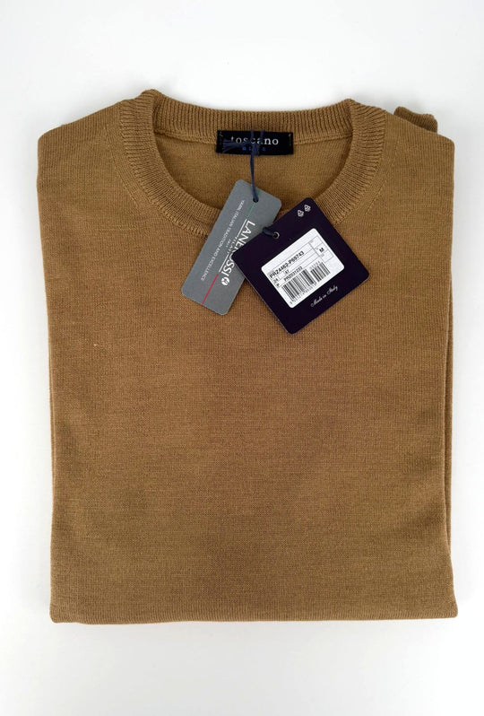 Maglioncino Uomo 100% Lana merinos extrafine Lanerossi girocollo - CAMMELLO
