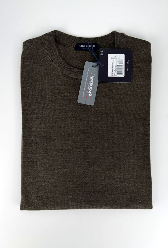 Maglioncino Uomo 100% Lana merinos extrafine Lanerossi girocollo - MARRONE